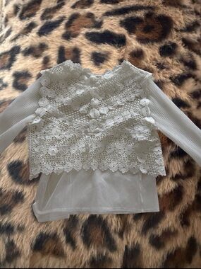 Maje White Lace Crochet Long Sleeve Blouse